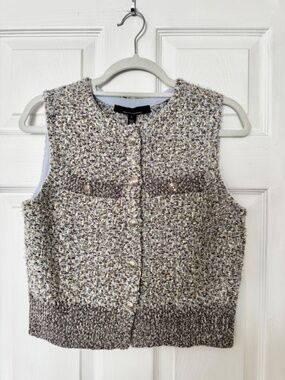 WHBM Metallic Tweed Sweater Vest Chambray Blue Tweed S NWT